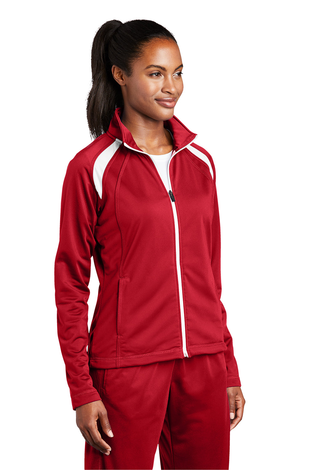 Sport-Tek LST90 Womens Full Zip Track Jacket True Red/White Model 3q