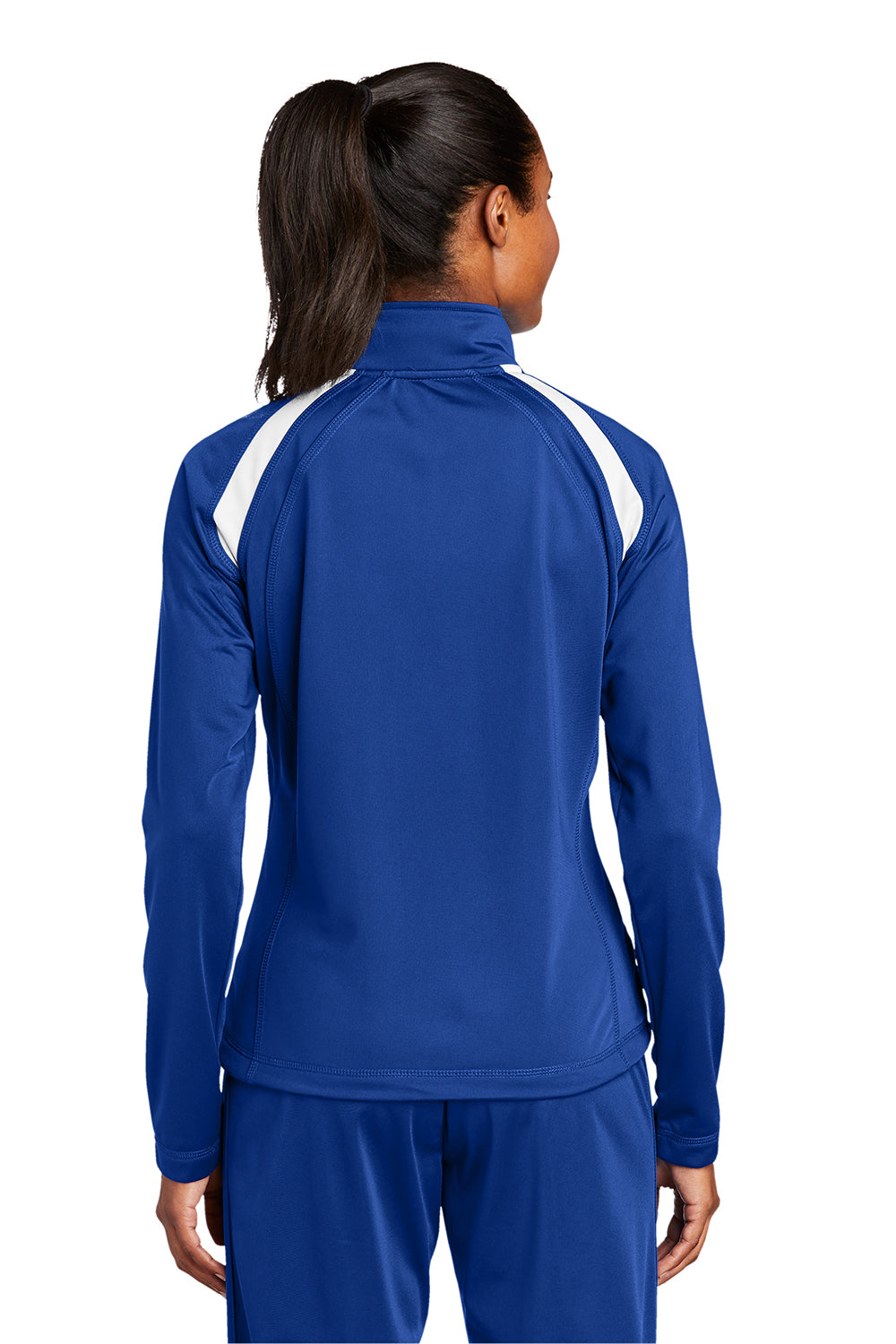 Sport-Tek LST90 Womens Full Zip Track Jacket True Royal Blue/White Model Back