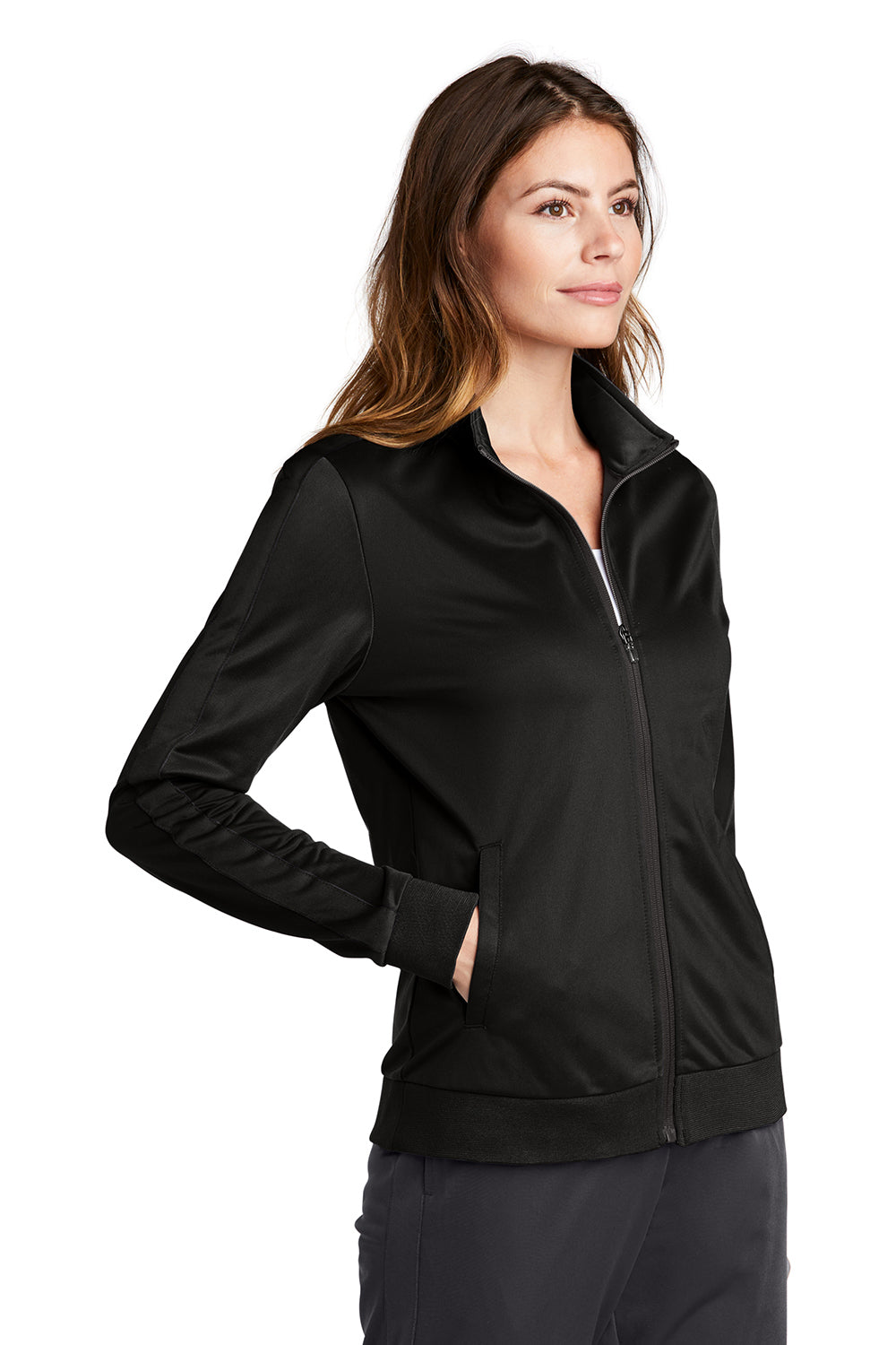 Sport-Tek LST94 Womens Full Zip Track Jacket Black Model 3q