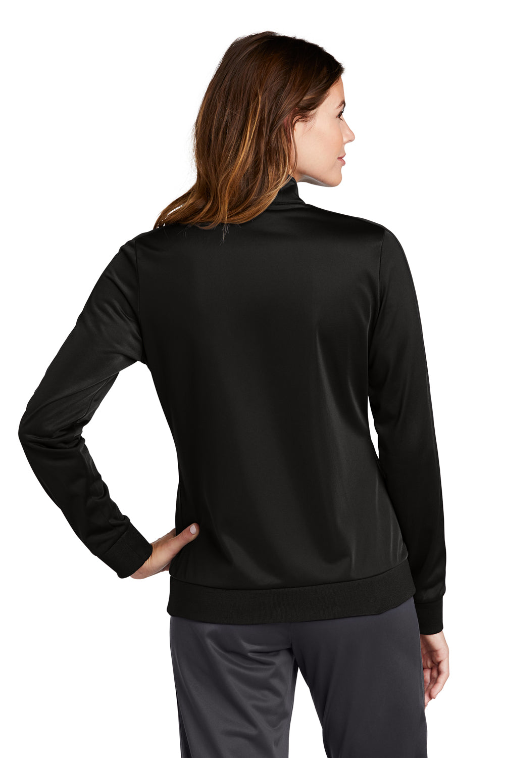 Sport-Tek LST94 Womens Full Zip Track Jacket Black Model Back