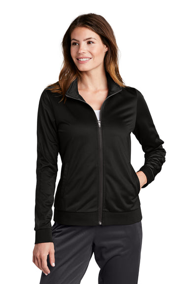 Sport-Tek LST94 Womens Full Zip Track Jacket Black Model Front