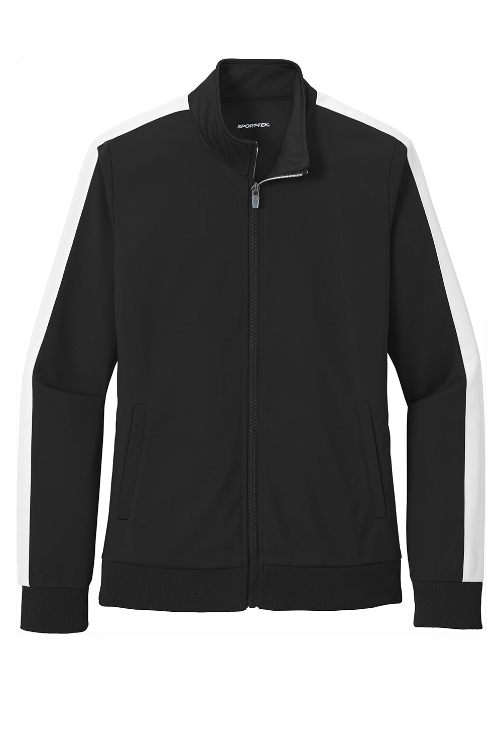 Sport-Tek LST94 Womens Full Zip Track Jacket Black/White Flat Front