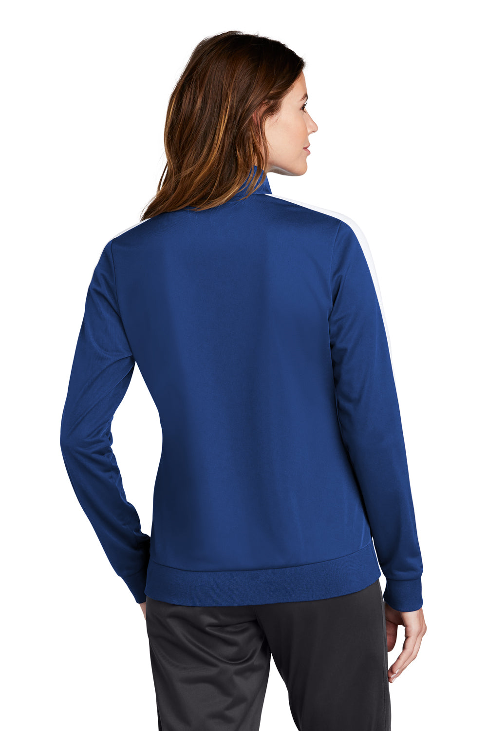 Sport-Tek LST94 Womens Full Zip Track Jacket True Royal Blue/White Model Back