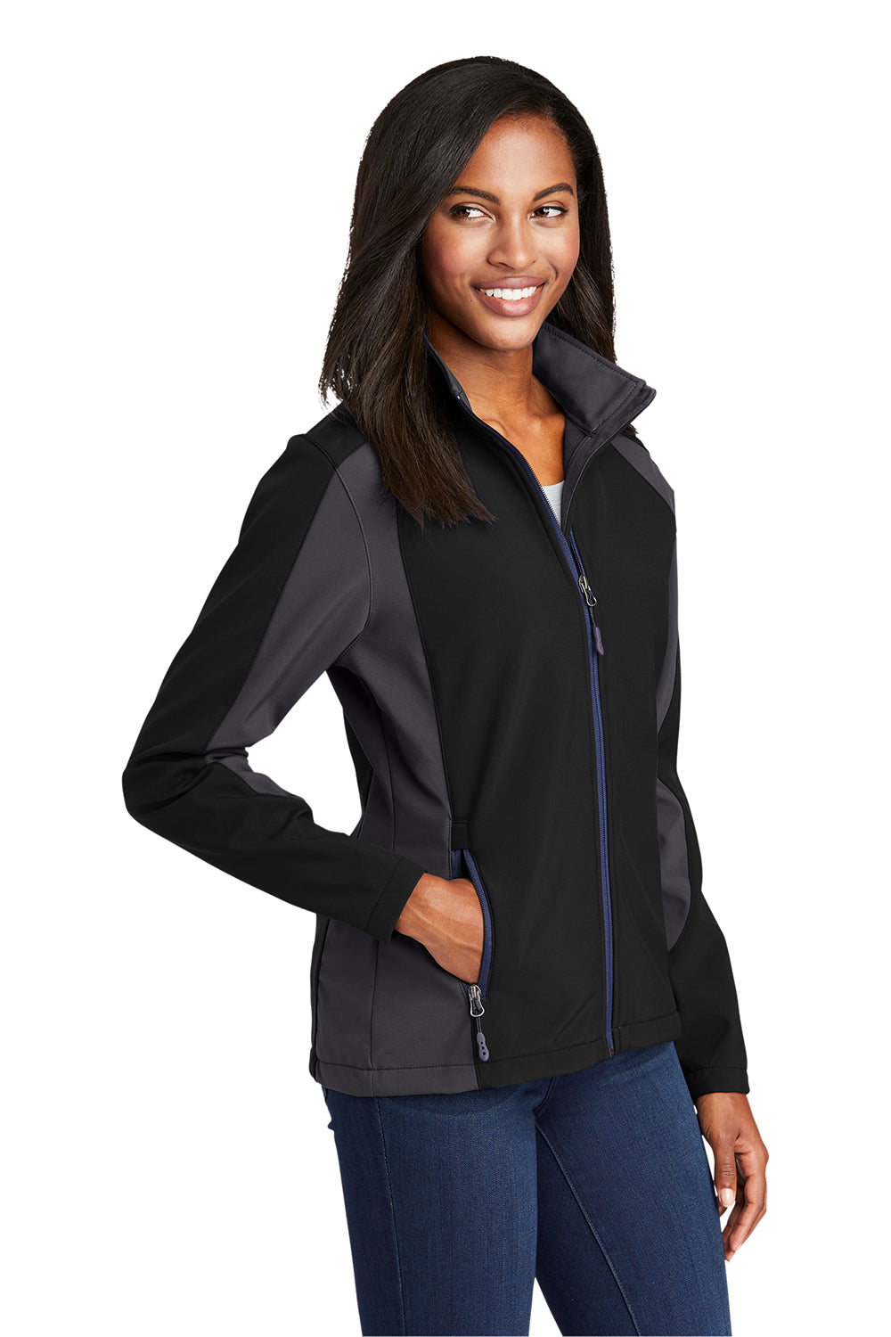 Sport-Tek LST970 Womens Water Resistant Full Zip Jacket Black/Iron Grey Model 3q