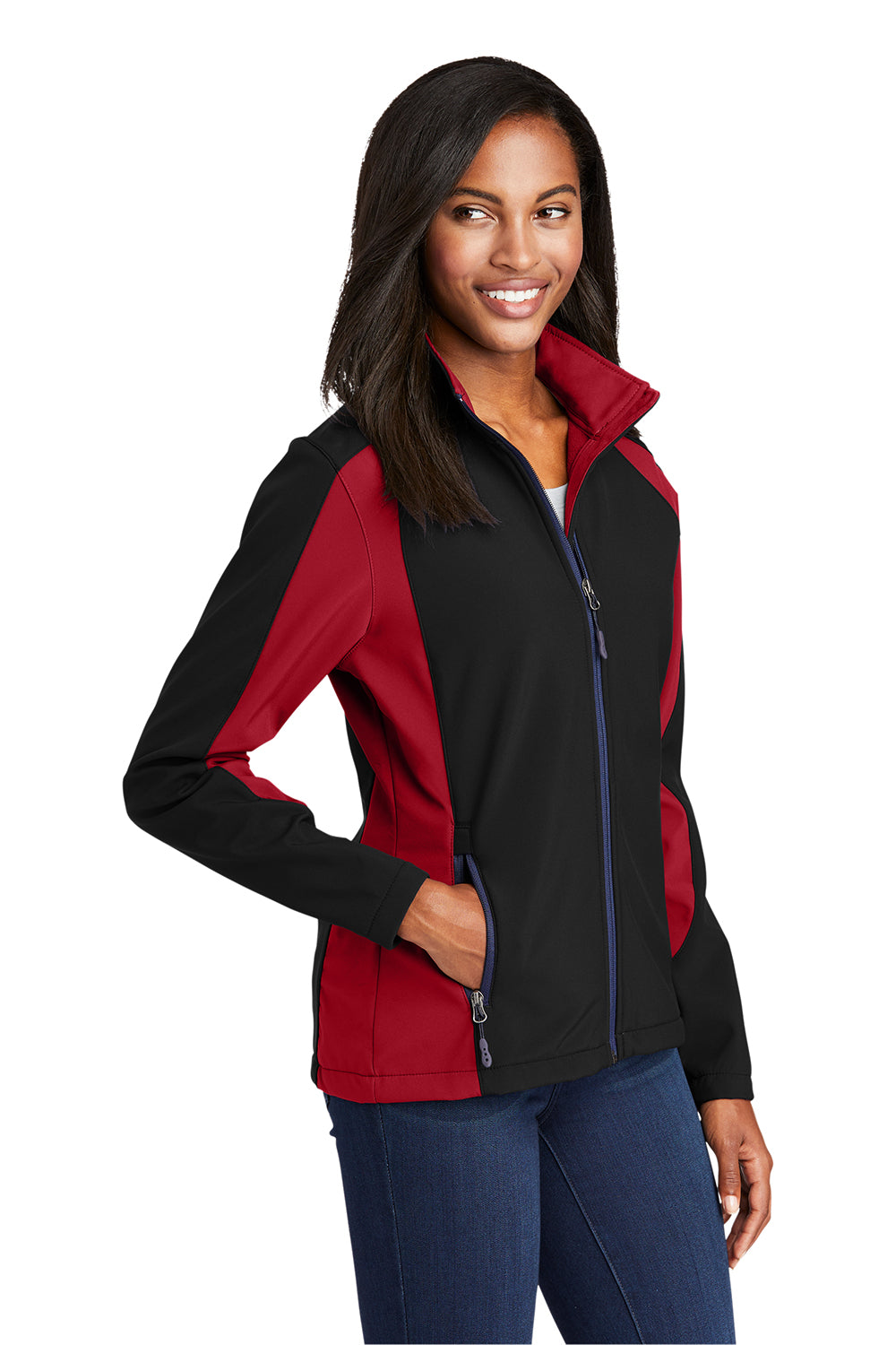 Sport-Tek LST970 Womens Water Resistant Full Zip Jacket Black/True Red Model 3q