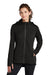 Sport-Tek LST980 Womens Wind & Water Resistant Full Zip Soft Shell Hooded Jacket Deep Black Model Front