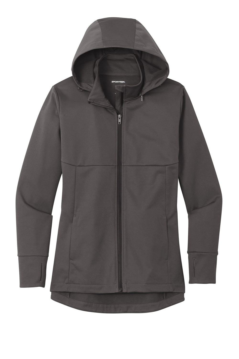 Sport-Tek LST980 Womens Wind & Water Resistant Full Zip Soft Shell Hooded Jacket Graphite Grey Flat Front