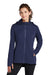 Sport-Tek LST980 Womens Wind & Water Resistant Full Zip Soft Shell Hooded Jacket True Navy Blue Model Front