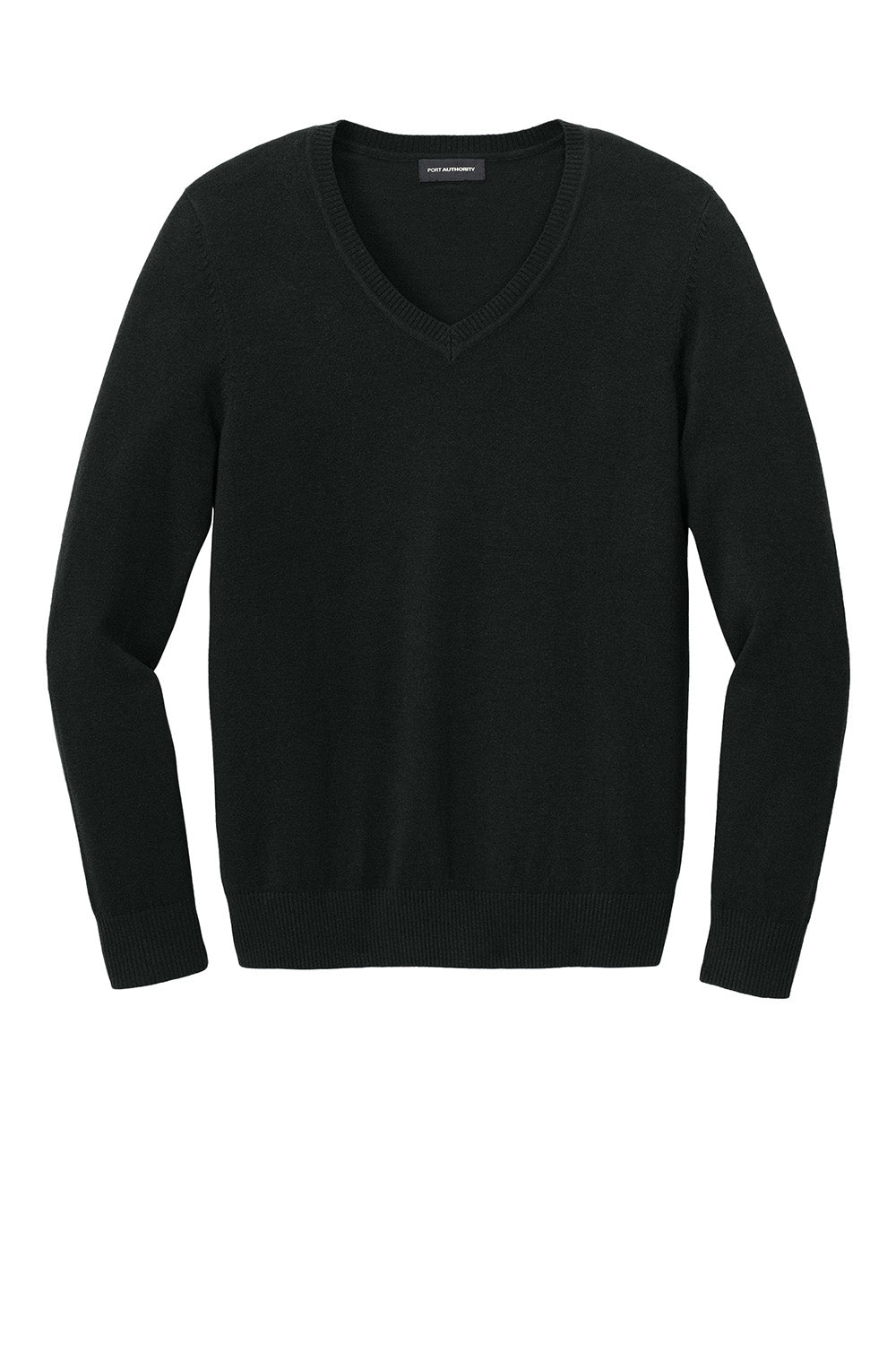 Port Authority LSW2850 Womens Easy Care V-Neck Long Sleeve Sweater Deep Black Flat Front