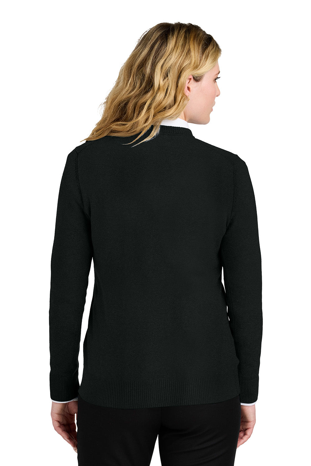 Port Authority LSW2850 Womens Easy Care V-Neck Long Sleeve Sweater Deep Black Model Back