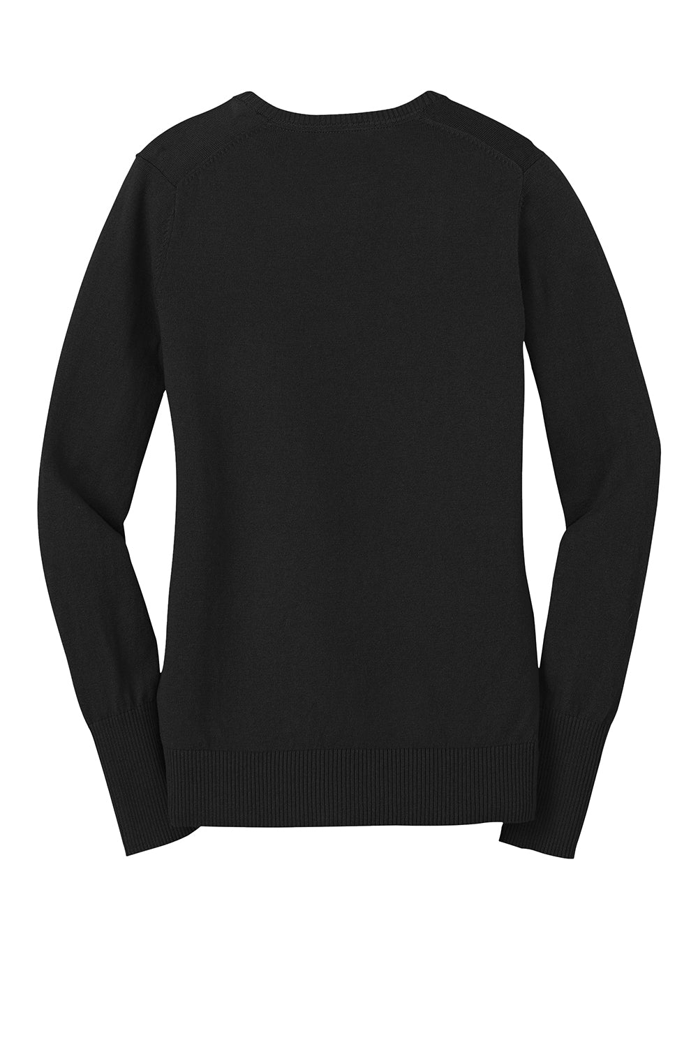 Port Authority LSW285 Womens Long Sleeve V-Neck Sweater Black Flat Back