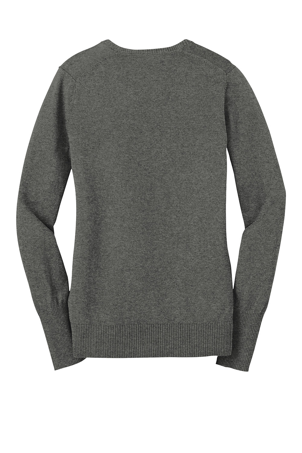 Port Authority LSW285 Womens Long Sleeve V-Neck Sweater Heather Charcoal Grey Flat Back