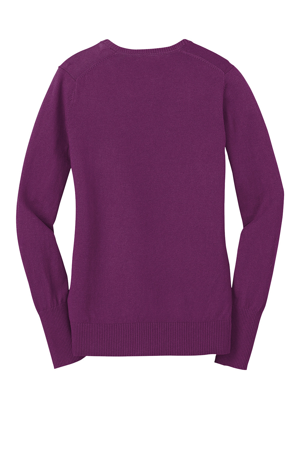 Port Authority LSW285 Womens Long Sleeve V-Neck Sweater Deep Berry Purple Flat Back