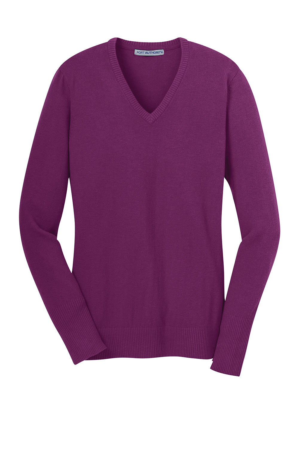 Port Authority LSW285 Womens Long Sleeve V-Neck Sweater Deep Berry Purple Flat Front