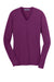 Port Authority LSW285 Womens Long Sleeve V-Neck Sweater Deep Berry Purple Flat Front