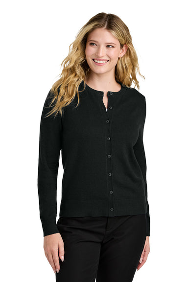 Port Authority LSW2870 Womens Easy Care Long Sleeve Cardigan Sweater Deep Black Model Front