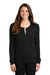 Port Authority LSW287 Womens Long Sleeve Cardigan Sweater Black Model Front