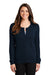 Port Authority LSW287 Womens Long Sleeve Cardigan Sweater Navy Blue Model Front