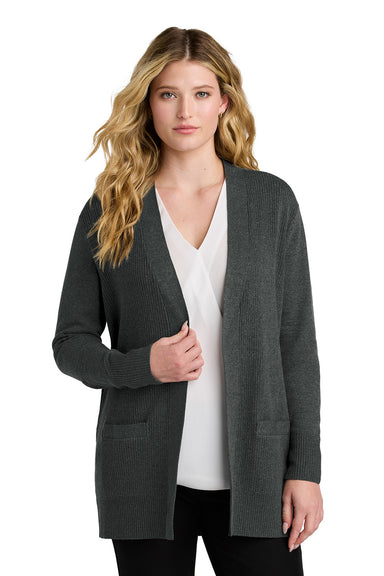 Port Authority LSW2890 Womens Easy Care Open Front Long Sleeve Cardigan Sweater Heather Charcoal Grey Model Front