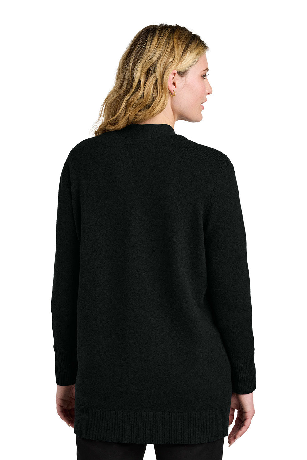 Port Authority LSW2890 Womens Easy Care Open Front Long Sleeve Cardigan Sweater Deep Black Model Back