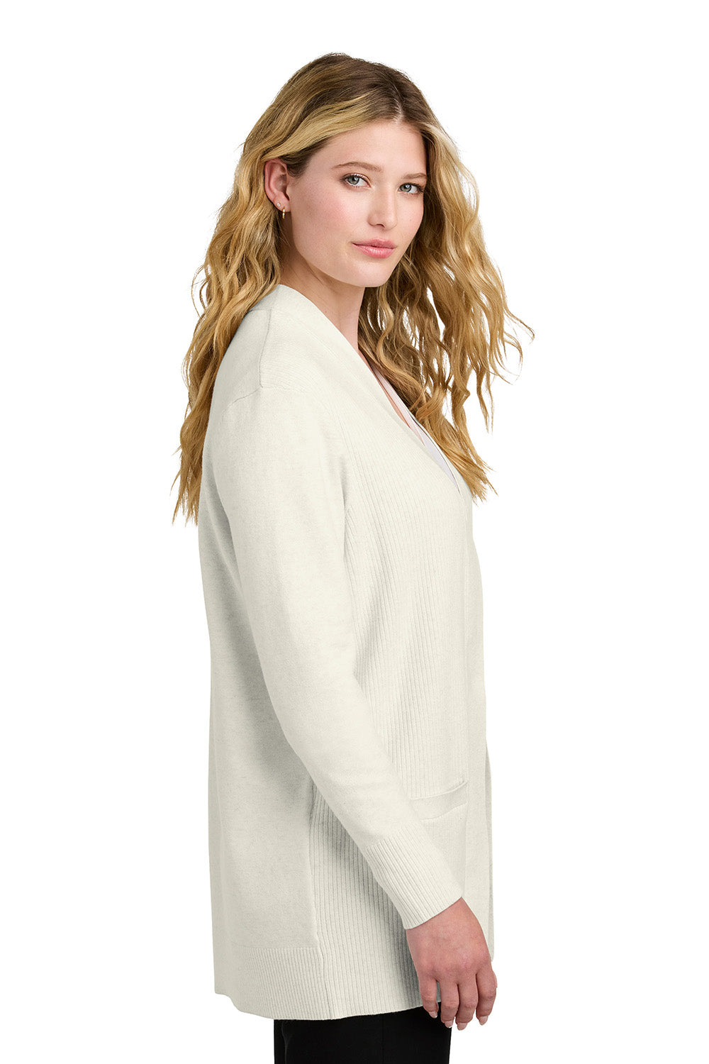 Port Authority LSW2890 Womens Easy Care Open Front Long Sleeve Cardigan Sweater Heather Oatmeal Model Side