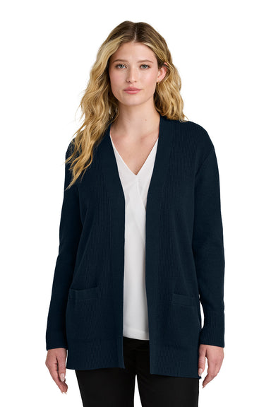 Port Authority LSW2890 Womens Easy Care Open Front Long Sleeve Cardigan Sweater River Navy Blue Model Front