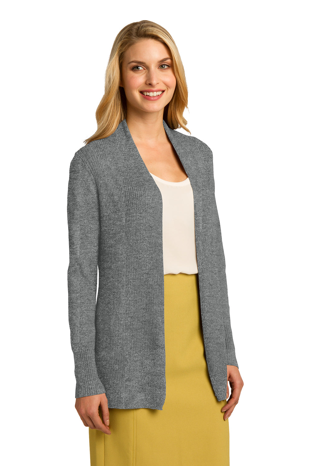 Port Authority LSW289 Womens Long Sleeve Cardigan Sweater Heather Medium Grey Model 3q