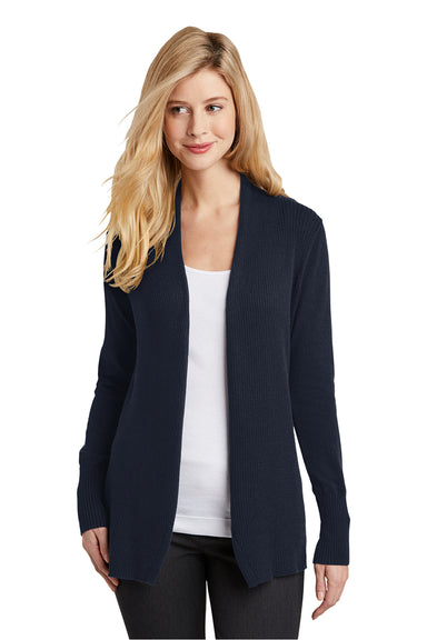 Port Authority LSW289 Womens Long Sleeve Cardigan Sweater Navy Blue Model Front