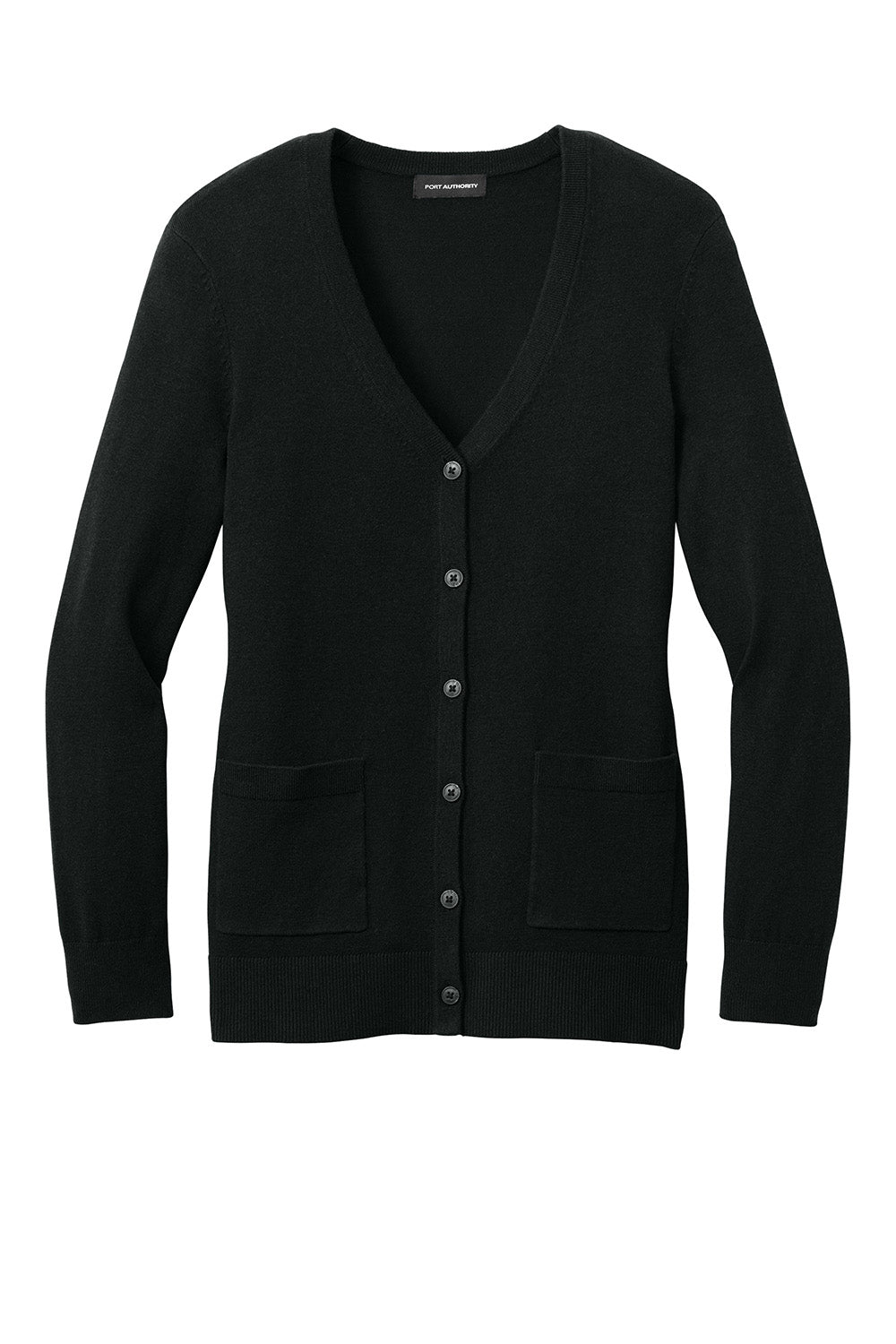 Port Authority LSW4150 Womens Easy Care Button Front Long Sleeve Cardigan Sweater Deep Black Flat Front