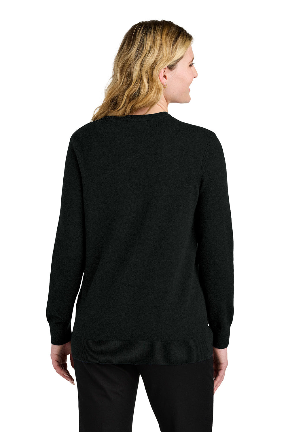 Port Authority LSW4150 Womens Easy Care Button Front Long Sleeve Cardigan Sweater Deep Black Model Back