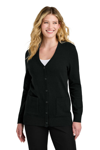 Port Authority LSW4150 Womens Easy Care Button Front Long Sleeve Cardigan Sweater Deep Black Model Front