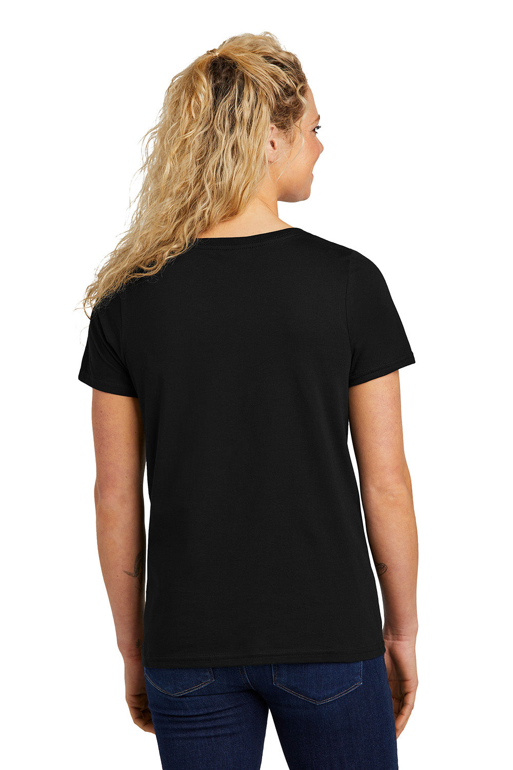 Volunteer Knitwear LVL45V Womens USA Made Daily Short Sleeve V-Neck T-Shirt Deep Black Model Back