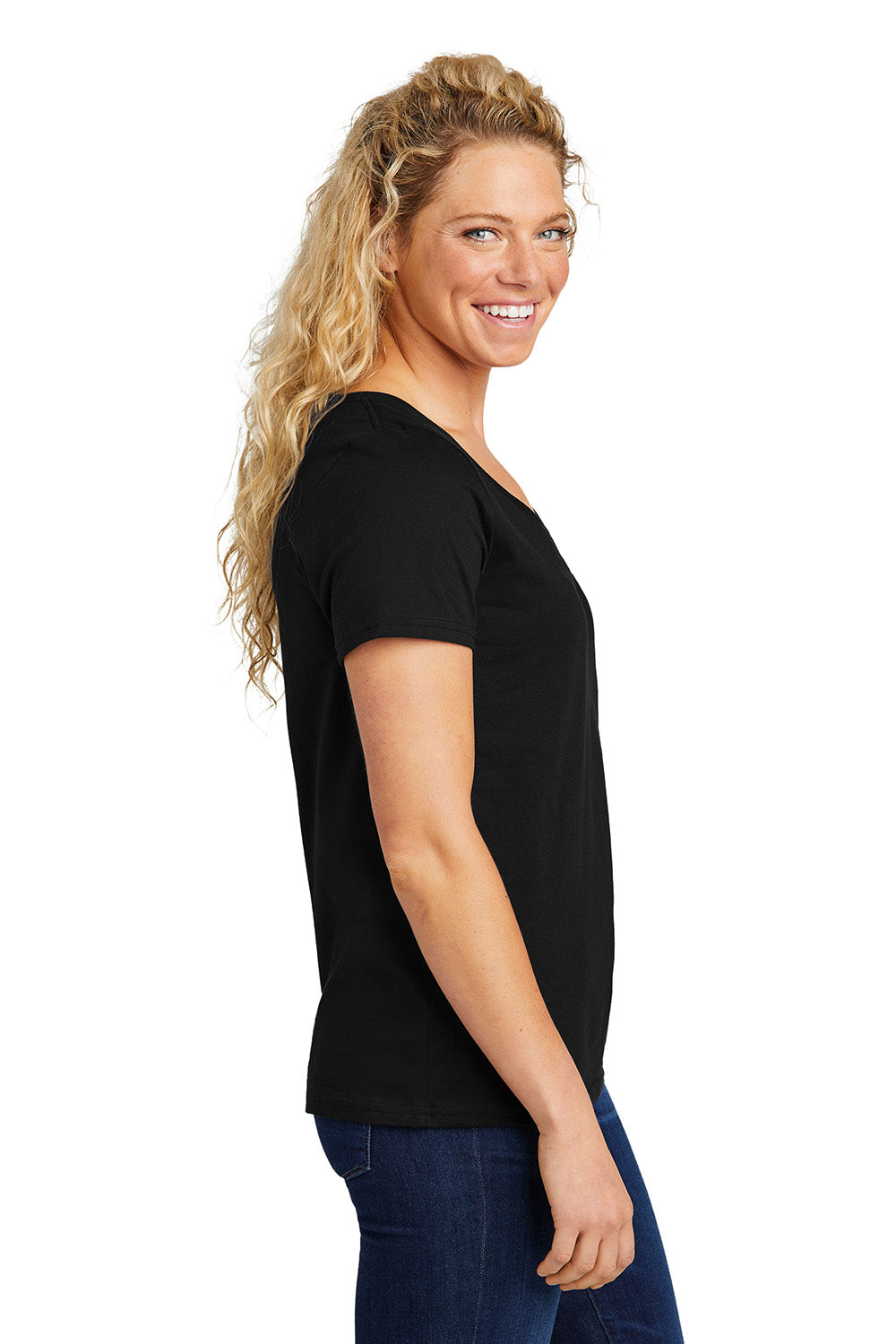 Volunteer Knitwear LVL45V Womens USA Made Daily Short Sleeve V-Neck T-Shirt Deep Black Model Side