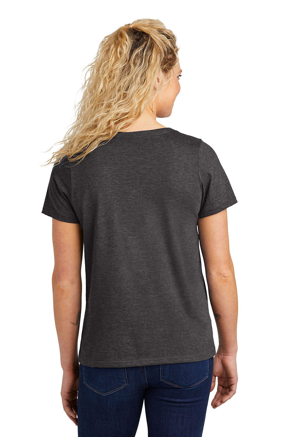 Volunteer Knitwear LVL45V Womens USA Made Daily Short Sleeve V-Neck T-Shirt Heather Dark Grey Model Back