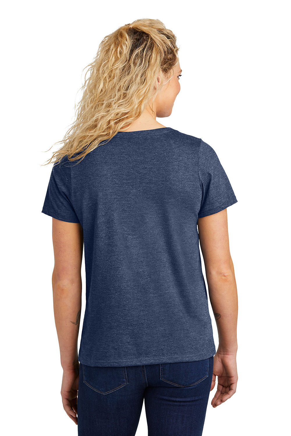 Volunteer Knitwear LVL45V Womens USA Made Daily Short Sleeve V-Neck T-Shirt Heather Navy Blue Model Back