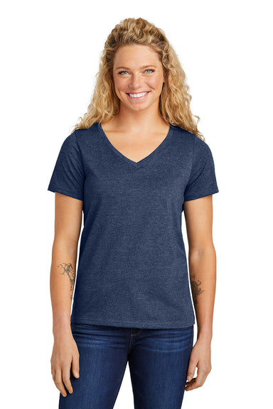 Volunteer Knitwear LVL45V Womens USA Made Daily Short Sleeve V-Neck T-Shirt Heather Navy Blue Model Front