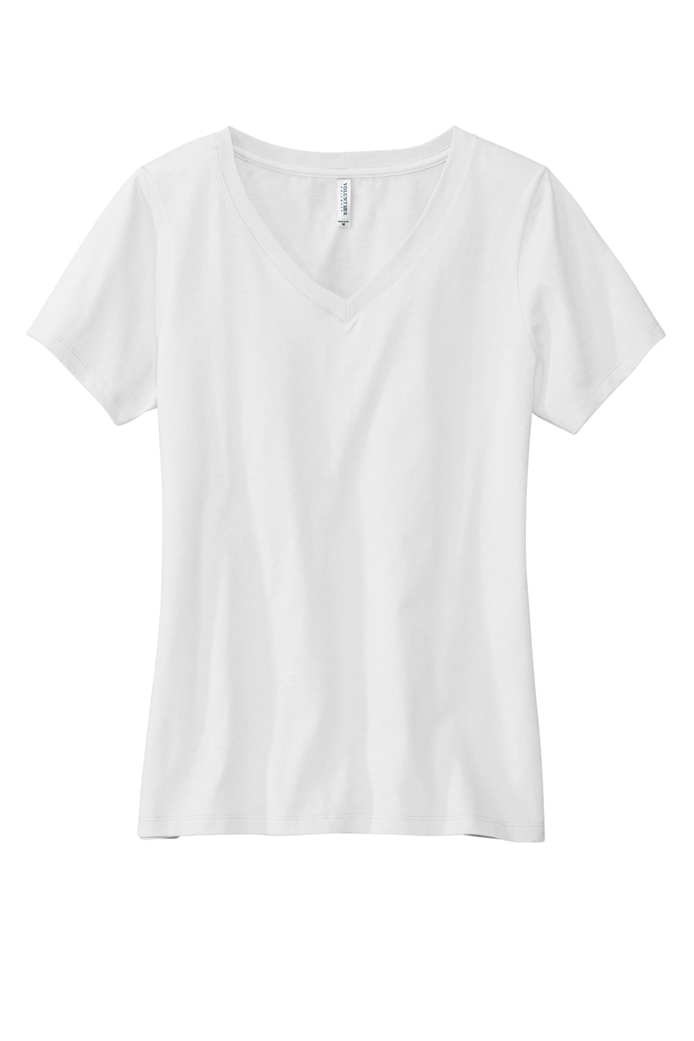 Volunteer Knitwear LVL45V Womens USA Made Daily Short Sleeve V-Neck T-Shirt White Flat Front