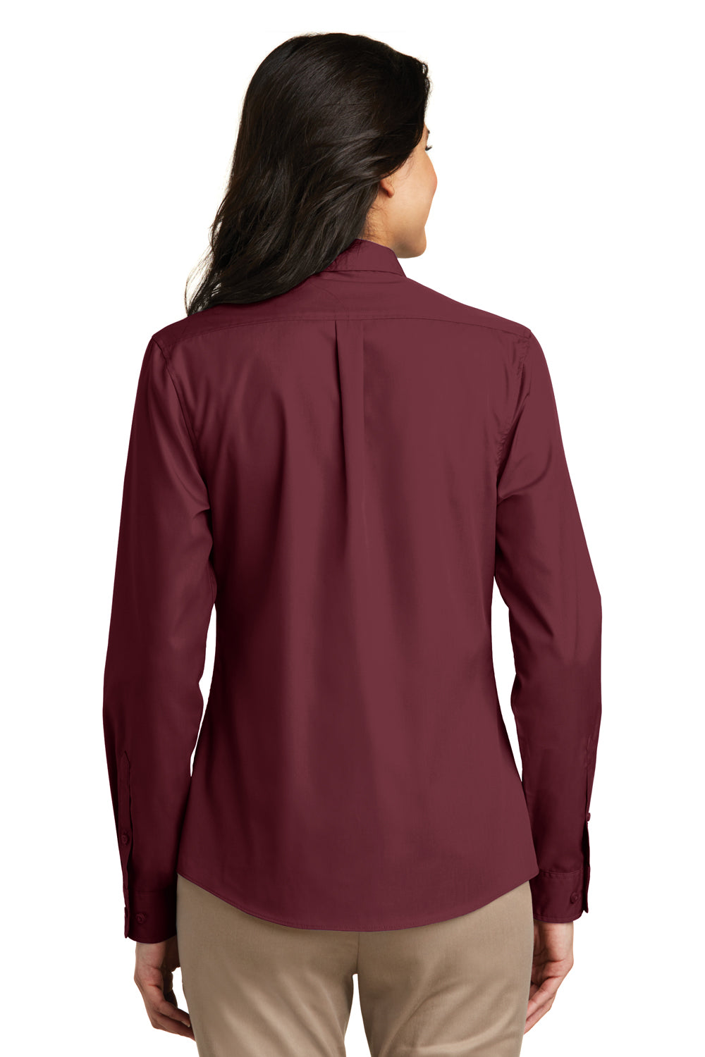 Port Authority LW100 Womens Carefree Stain Resistant Long Sleeve Button Down Shirt Burgundy Model Back