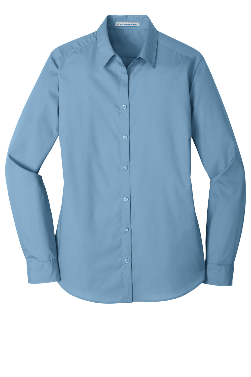 Port Authority LW100 Womens Carefree Stain Resistant Long Sleeve Button Down Shirt Carolina Blue Flat Front