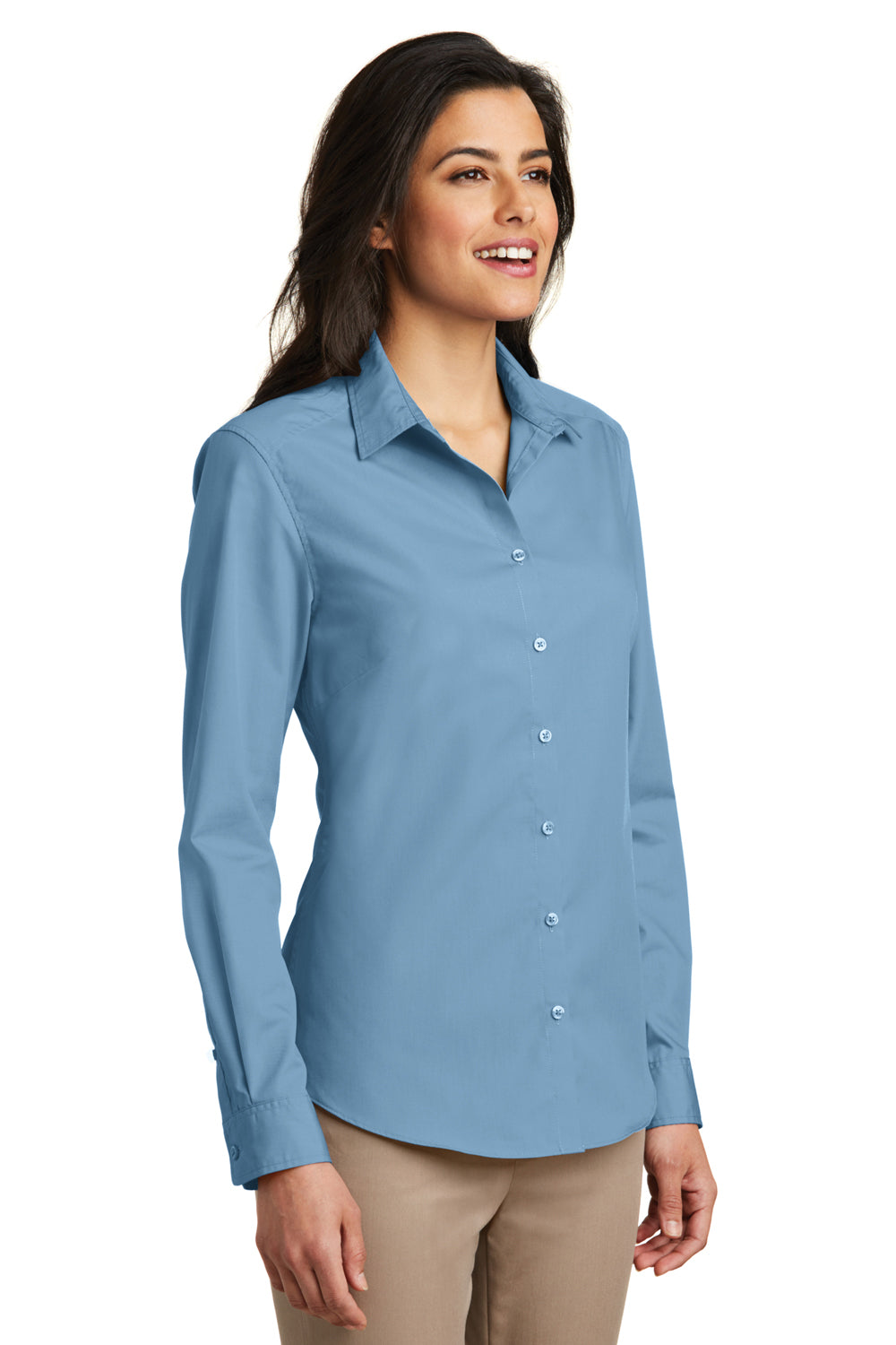 Port Authority LW100 Womens Carefree Stain Resistant Long Sleeve Button Down Shirt Carolina Blue Model 3q