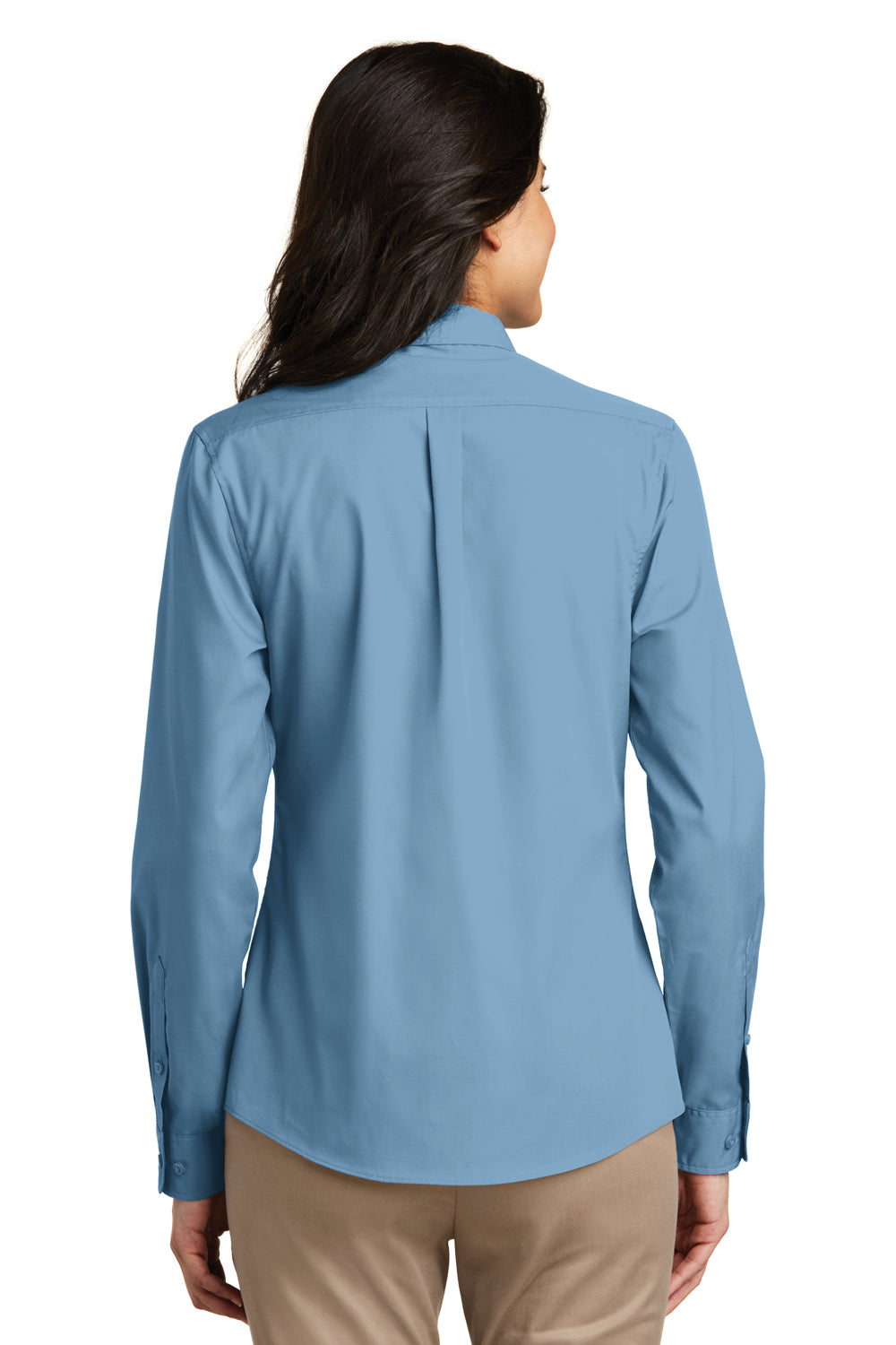 Port Authority LW100 Womens Carefree Stain Resistant Long Sleeve Button Down Shirt Carolina Blue Model Back