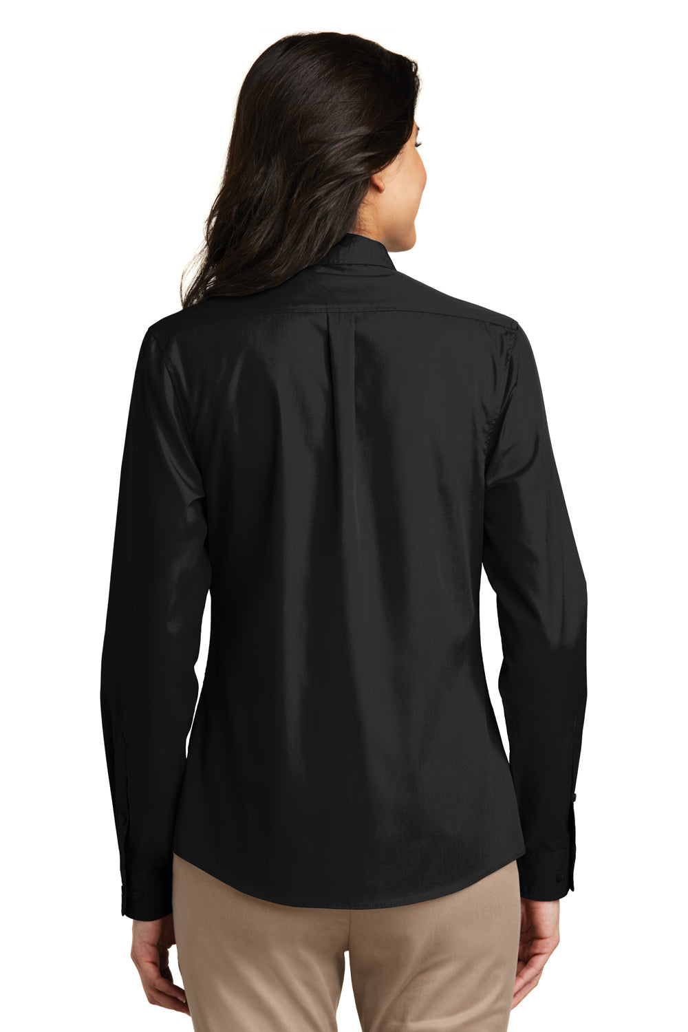 Port Authority LW100 Womens Carefree Stain Resistant Long Sleeve Button Down Shirt Deep Black Model Back