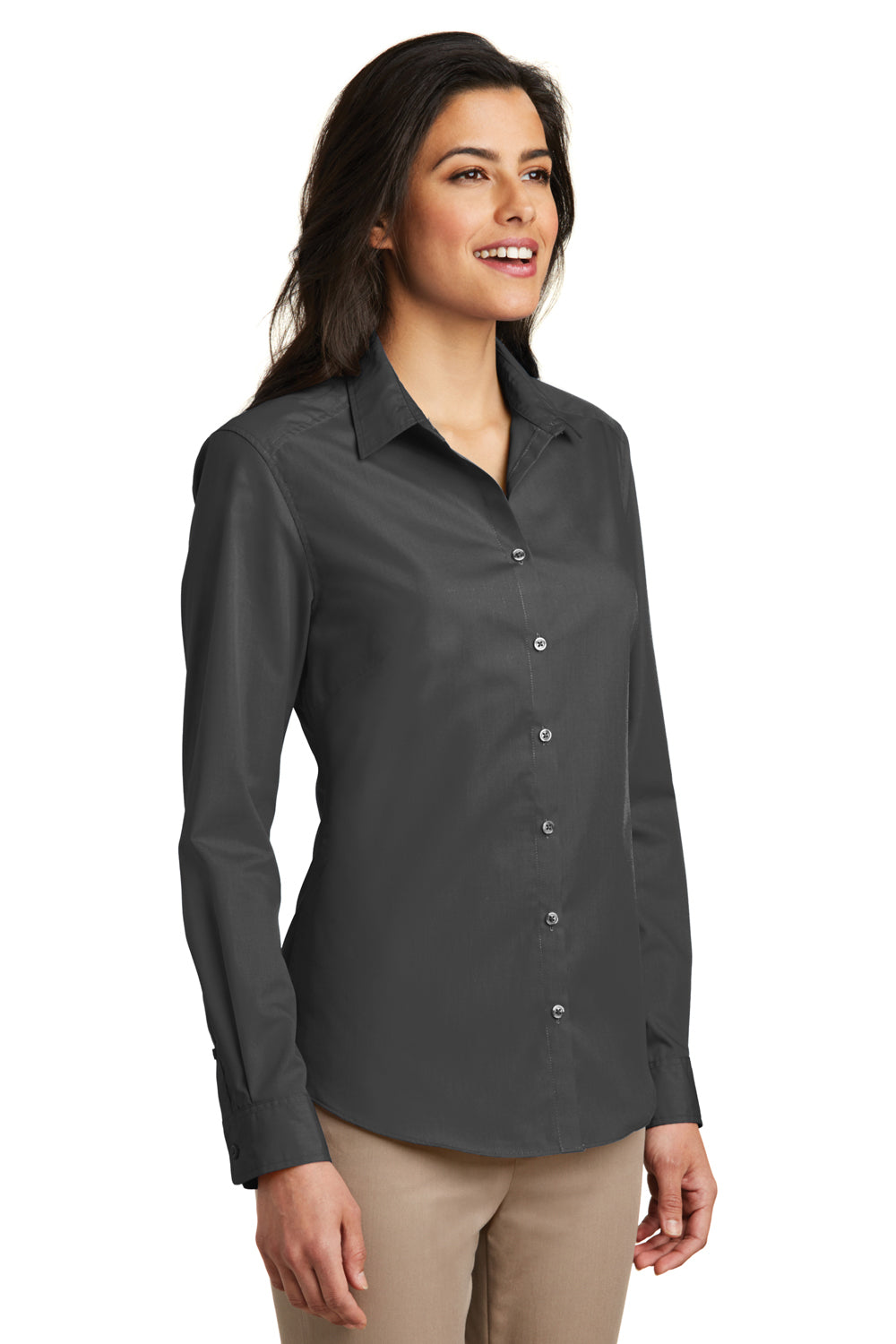 Port Authority LW100 Womens Carefree Stain Resistant Long Sleeve Button Down Shirt Graphite Grey Model 3q