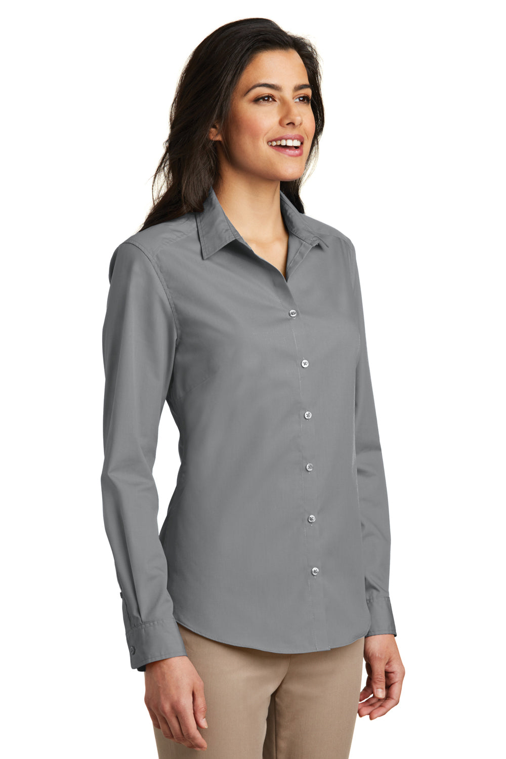 Port Authority LW100 Womens Carefree Stain Resistant Long Sleeve Button Down Shirt Gusty Grey Model 3q