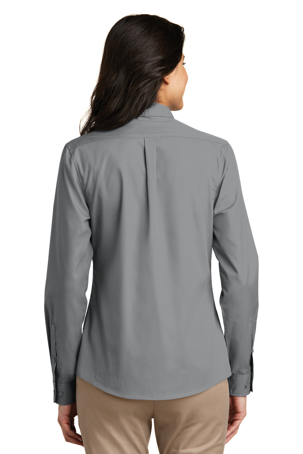 Port Authority LW100 Womens Carefree Stain Resistant Long Sleeve Button Down Shirt Gusty Grey Model Back