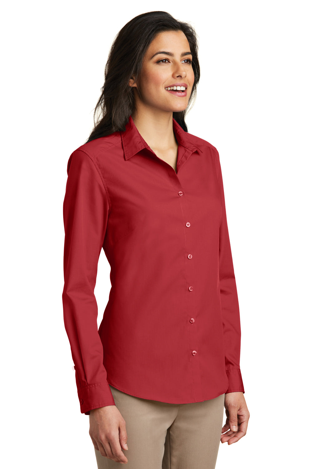 Port Authority LW100 Womens Carefree Stain Resistant Long Sleeve Button Down Shirt Rich Red Model 3q