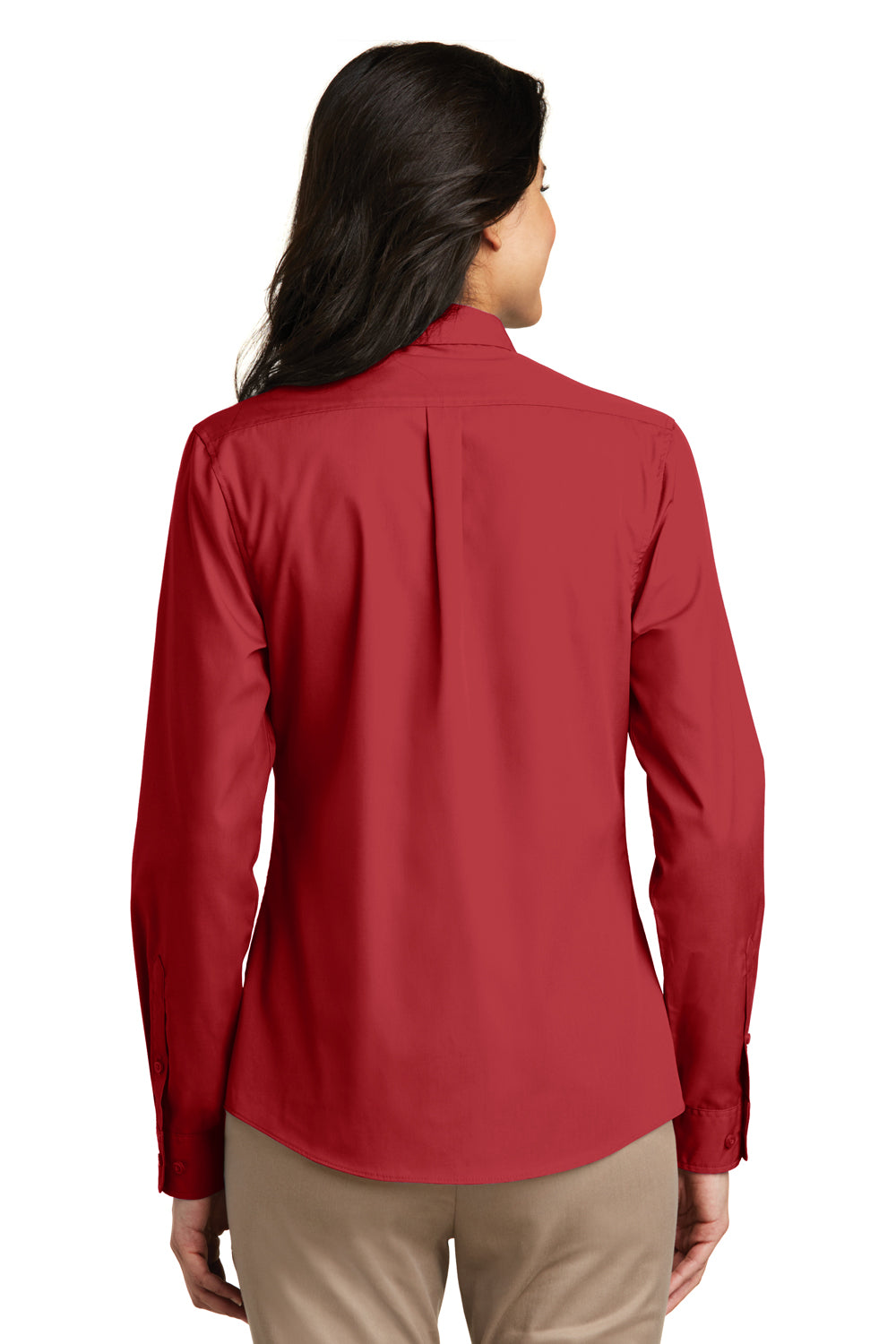 Port Authority LW100 Womens Carefree Stain Resistant Long Sleeve Button Down Shirt Rich Red Model Back