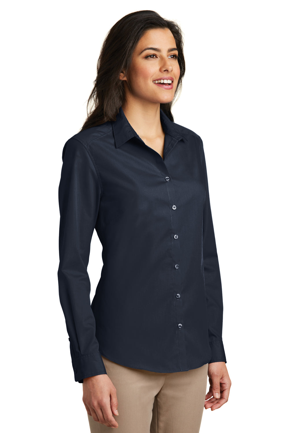 Port Authority LW100 Womens Carefree Stain Resistant Long Sleeve Button Down Shirt River Navy Blue Model 3q