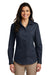 Port Authority LW100 Womens Carefree Stain Resistant Long Sleeve Button Down Shirt River Navy Blue Model Front