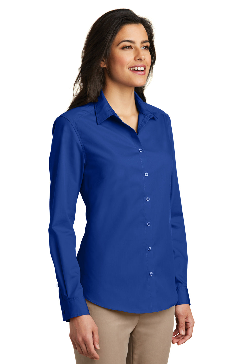 Port Authority LW100 Womens Carefree Stain Resistant Long Sleeve Button Down Shirt True Royal Blue Model 3q